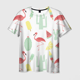Мужская футболка 3D с принтом Flamingo print в Кировске, 100% полиэфир | прямой крой, круглый вырез горловины, длина до линии бедер | animals | beautiful | blue | color | cute | nature | sea | water | wild | белое | вода | голубое | животные | красивое | красота | милое | море | морское | природа | птица | птицы | птичка | птички | синее | цвет | чёрное | яркое