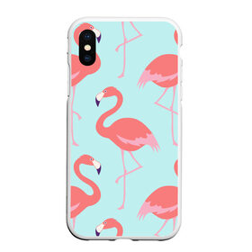 Чехол для iPhone XS Max матовый с принтом Flamingos pattern в Кировске, Силикон | Область печати: задняя сторона чехла, без боковых панелей | animals | beautiful | bird | birds | birdy | blue | color | flamingo | nature | wild | белое | голубое | животные | красивое | красота | милое | природа | птица | птицы | птичка | птички | синее | фламинго | цвет | яркое