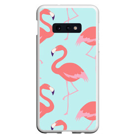 Чехол для Samsung S10E с принтом Flamingos pattern в Кировске, Силикон | Область печати: задняя сторона чехла, без боковых панелей | animals | beautiful | bird | birds | birdy | blue | color | flamingo | nature | wild | белое | голубое | животные | красивое | красота | милое | природа | птица | птицы | птичка | птички | синее | фламинго | цвет | яркое