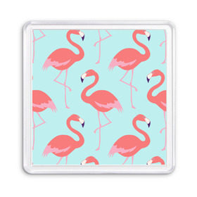 Магнит 55*55 с принтом Flamingos pattern в Кировске, Пластик | Размер: 65*65 мм; Размер печати: 55*55 мм | Тематика изображения на принте: animals | beautiful | bird | birds | birdy | blue | color | flamingo | nature | wild | белое | голубое | животные | красивое | красота | милое | природа | птица | птицы | птичка | птички | синее | фламинго | цвет | яркое