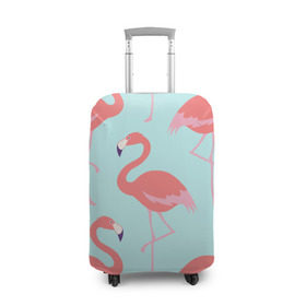 Чехол для чемодана 3D с принтом Flamingos pattern в Кировске, 86% полиэфир, 14% спандекс | двустороннее нанесение принта, прорези для ручек и колес | animals | beautiful | bird | birds | birdy | blue | color | flamingo | nature | wild | белое | голубое | животные | красивое | красота | милое | природа | птица | птицы | птичка | птички | синее | фламинго | цвет | яркое