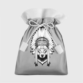Подарочный 3D мешок с принтом Indian wolf в Кировске, 100% полиэстер | Размер: 29*39 см | indian | wolf | волк | голова животного | индеец | перья