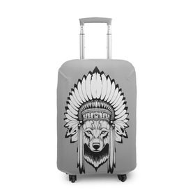 Чехол для чемодана 3D с принтом Indian wolf в Кировске, 86% полиэфир, 14% спандекс | двустороннее нанесение принта, прорези для ручек и колес | indian | wolf | волк | голова животного | индеец | перья