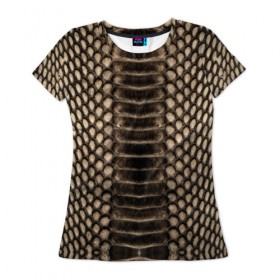 Женская футболка 3D с принтом Питон в Кировске, 100% полиэфир ( синтетическое хлопкоподобное полотно) | прямой крой, круглый вырез горловины, длина до линии бедер | аллигатор | варан | игуана | кайман | кожа | крокодил | питон | ящерица