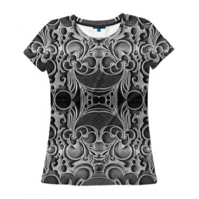 Женская футболка 3D с принтом Железные Цветы в Кировске, 100% полиэфир ( синтетическое хлопкоподобное полотно) | прямой крой, круглый вырез горловины, длина до линии бедер | 3d | абстракция | абстракция красок | арт | краска | металл | прикольные | текстура | штрихи
