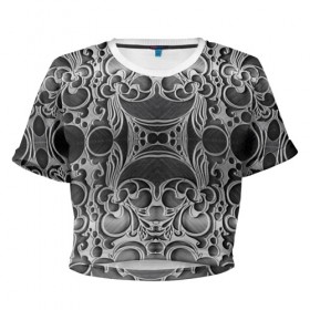 Женская футболка 3D укороченная с принтом Железные Цветы в Кировске, 100% полиэстер | круглая горловина, длина футболки до линии талии, рукава с отворотами | 3d | абстракция | абстракция красок | арт | краска | металл | прикольные | текстура | штрихи
