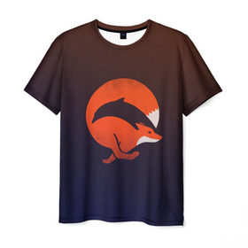 Мужская футболка 3D с принтом Лисица и дельфин в Кировске, 100% полиэфир | прямой крой, круглый вырез горловины, длина до линии бедер | fox | два в одном | животное | зверь | красивая | лис | лиса | лисенок | лисица | лисичка | мех | патрикеевна | плутовка | прикольная | природа | рисунок | рыба | рыжая | рыжий цвет | сказка | хвост | хитрая