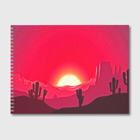 Альбом для рисования с принтом Gorgeous sunset в Кировске, 100% бумага
 | матовая бумага, плотность 200 мг. | Тематика изображения на принте: 3d | арт | дикий запад | закат | кактус | природа | солнце