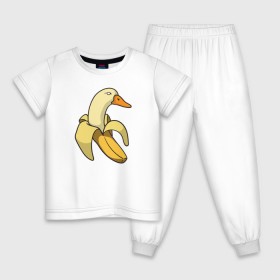 Детская пижама хлопок с принтом утка банан в Кировске, 100% хлопок |  брюки и футболка прямого кроя, без карманов, на брюках мягкая резинка на поясе и по низу штанин
 | Тематика изображения на принте: banana | duck | meme | банан | мем | утка