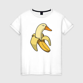 Женская футболка хлопок с принтом утка банан в Кировске, 100% хлопок | прямой крой, круглый вырез горловины, длина до линии бедер, слегка спущенное плечо | banana | duck | meme | банан | мем | утка