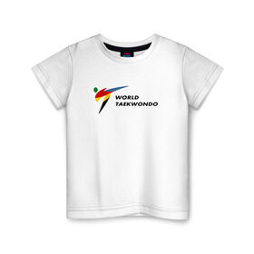 Детская футболка хлопок с принтом World Taekwondo logo в Кировске, 100% хлопок | круглый вырез горловины, полуприлегающий силуэт, длина до линии бедер | Тематика изображения на принте: world taekwondo | wt | логотип | тхэквондо