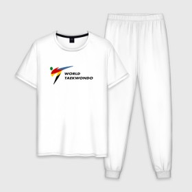 Мужская пижама хлопок с принтом World Taekwondo logo в Кировске, 100% хлопок | брюки и футболка прямого кроя, без карманов, на брюках мягкая резинка на поясе и по низу штанин
 | world taekwondo | wt | логотип | тхэквондо
