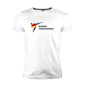 Мужская футболка премиум с принтом World Taekwondo logo в Кировске, 92% хлопок, 8% лайкра | приталенный силуэт, круглый вырез ворота, длина до линии бедра, короткий рукав | Тематика изображения на принте: world taekwondo | wt | логотип | тхэквондо