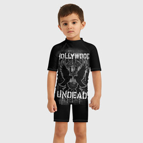 Детский купальный костюм 3D с принтом Hollywood Undead 10 в Кировске, Полиэстер 85%, Спандекс 15% | застежка на молнии на спине | Тематика изображения на принте: hollywood undead | голливудская нежить