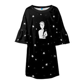 Детское платье 3D с принтом Чай Космос в Кировске, 100% полиэстер | прямой силуэт, чуть расширенный к низу. Круглая горловина, на рукавах — воланы | звезды | корабль | космонавт | кофе | мужчина | небо | ночь | парень | черно белый | эмоции