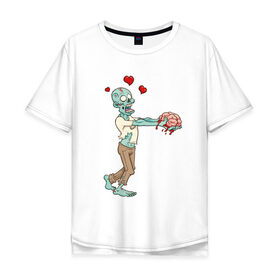 Мужская футболка хлопок Oversize с принтом Zombie love в Кировске, 100% хлопок | свободный крой, круглый ворот, “спинка” длиннее передней части | Тематика изображения на принте: brain | heart | love | zombie | зомби | любовь | мозги | сердце