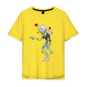 Мужская футболка хлопок Oversize с принтом Zombie love в Кировске, 100% хлопок | свободный крой, круглый ворот, “спинка” длиннее передней части | Тематика изображения на принте: heart | love | zombie | зомби | любовь | сердце