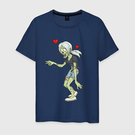 Мужская футболка хлопок с принтом Zombie love в Кировске, 100% хлопок | прямой крой, круглый вырез горловины, длина до линии бедер, слегка спущенное плечо. | Тематика изображения на принте: heart | love | zombie | зомби | любовь | сердце