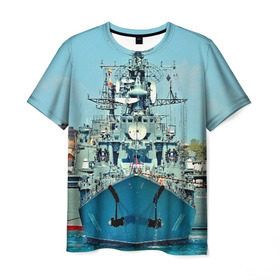Мужская футболка 3D с принтом Сторожевой корабль в Кировске, 100% полиэфир | прямой крой, круглый вырез горловины, длина до линии бедер | Тематика изображения на принте: 3d | море | севастополь | сторожевой корабль | судно | черноморский флот