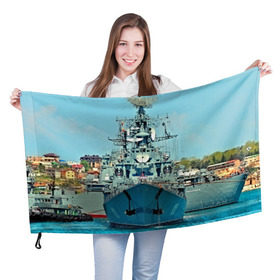 Флаг 3D с принтом Сторожевой корабль в Кировске, 100% полиэстер | плотность ткани — 95 г/м2, размер — 67 х 109 см. Принт наносится с одной стороны | 3d | море | севастополь | сторожевой корабль | судно | черноморский флот
