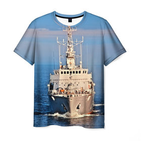 Мужская футболка 3D с принтом Тральщик в Кировске, 100% полиэфир | прямой крой, круглый вырез горловины, длина до линии бедер | балтийское море | корабль | судно | флот