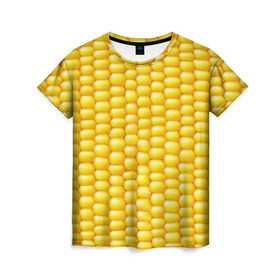 Женская футболка 3D с принтом Сладкая вареная кукуруза в Кировске, 100% полиэфир ( синтетическое хлопкоподобное полотно) | прямой крой, круглый вырез горловины, длина до линии бедер | еда | кукуруза
