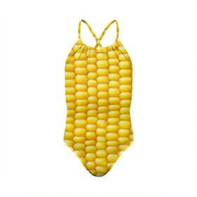 Детский купальник 3D с принтом Сладкая вареная кукуруза в Кировске, Полиэстер 85%, Спандекс 15% | Слитный крой, подклад по переду изделия, узкие бретели | еда | кукуруза