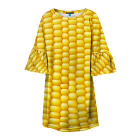 Детское платье 3D с принтом Сладкая вареная кукуруза в Кировске, 100% полиэстер | прямой силуэт, чуть расширенный к низу. Круглая горловина, на рукавах — воланы | еда | кукуруза