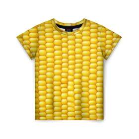 Детская футболка 3D с принтом Сладкая вареная кукуруза в Кировске, 100% гипоаллергенный полиэфир | прямой крой, круглый вырез горловины, длина до линии бедер, чуть спущенное плечо, ткань немного тянется | еда | кукуруза