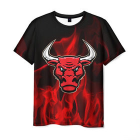 Мужская футболка 3D с принтом Angry bull в Кировске, 100% полиэфир | прямой крой, круглый вырез горловины, длина до линии бедер | 3d | angry bull | in fire | бык | в огне | дым | животные | мощь | огненный | огонь | пламя | пожар | сила | стихия