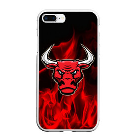 Чехол для iPhone 7Plus/8 Plus матовый с принтом Angry bull в Кировске, Силикон | Область печати: задняя сторона чехла, без боковых панелей | 3d | angry bull | in fire | бык | в огне | дым | животные | мощь | огненный | огонь | пламя | пожар | сила | стихия