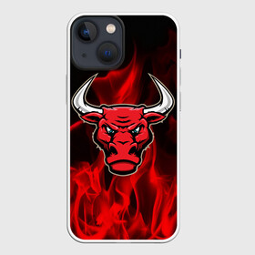 Чехол для iPhone 13 mini с принтом Angry bull в Кировске,  |  | 3d | angry bull | in fire | бык | в огне | дым | животные | мощь | огненный | огонь | пламя | пожар | сила | стихия