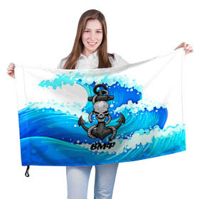 Флаг 3D с принтом ВМФ в Кировске, 100% полиэстер | плотность ткани — 95 г/м2, размер — 67 х 109 см. Принт наносится с одной стороны | 3d | армия | вмф | волны | море | морской флот | океан | силовые структуры | скелет | череп | якорь