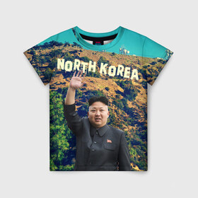Детская футболка 3D с принтом NORTH KOREA в Кировске, 100% гипоаллергенный полиэфир | прямой крой, круглый вырез горловины, длина до линии бедер, чуть спущенное плечо, ткань немного тянется | hollywood | kim jong un | north korea | ким чен ын | северная корея