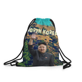 Рюкзак-мешок 3D с принтом NORTH KOREA в Кировске, 100% полиэстер | плотность ткани — 200 г/м2, размер — 35 х 45 см; лямки — толстые шнурки, застежка на шнуровке, без карманов и подкладки | hollywood | kim jong un | north korea | ким чен ын | северная корея