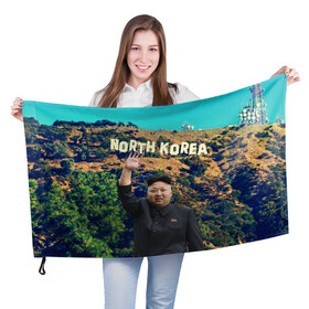 Флаг 3D с принтом NORTH KOREA в Кировске, 100% полиэстер | плотность ткани — 95 г/м2, размер — 67 х 109 см. Принт наносится с одной стороны | hollywood | kim jong un | north korea | ким чен ын | северная корея