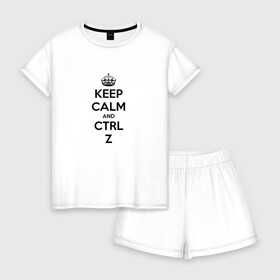 Женская пижама с шортиками хлопок с принтом Keep Calm And Ctrl + Z в Кировске, 100% хлопок | футболка прямого кроя, шорты свободные с широкой мягкой резинкой | ctrl + z | ctrl. z | keep calm | keep calm and | keep calm and ctrl z