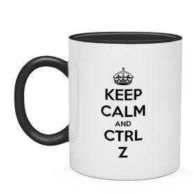 Кружка двухцветная с принтом Keep Calm And Ctrl + Z в Кировске, керамика | объем — 330 мл, диаметр — 80 мм. Цветная ручка и кайма сверху, в некоторых цветах — вся внутренняя часть | ctrl + z | ctrl. z | keep calm | keep calm and | keep calm and ctrl z