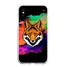 Чехол для iPhone XS Max матовый с принтом Лиса в Кировске, Силикон | Область печати: задняя сторона чехла, без боковых панелей | 3d | color | pattern | абстракция | голова животного | животные | краска | лиса | лисица | цветные