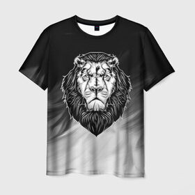 Мужская футболка 3D с принтом Лев в Кировске, 100% полиэфир | прямой крой, круглый вырез горловины, длина до линии бедер | Тематика изображения на принте: 3d | арт | голова животного | король | лев | природа | сила | царь