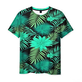 Мужская футболка 3D с принтом Tropical pattern в Кировске, 100% полиэфир | прямой крой, круглый вырез горловины, длина до линии бедер | 3d | арт | лето | листья | пальмы | текстура | узор | цветы