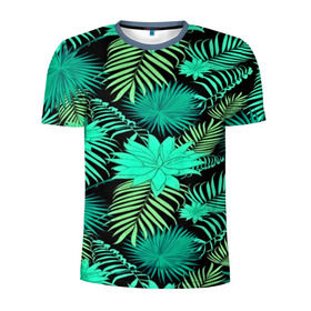 Мужская футболка 3D спортивная с принтом Tropical pattern в Кировске, 100% полиэстер с улучшенными характеристиками | приталенный силуэт, круглая горловина, широкие плечи, сужается к линии бедра | 3d | арт | лето | листья | пальмы | текстура | узор | цветы
