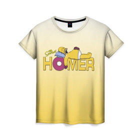 Женская футболка 3D с принтом Гомер Симпсон в Кировске, 100% полиэфир ( синтетическое хлопкоподобное полотно) | прямой крой, круглый вырез горловины, длина до линии бедер | homer | simpsons | гомер | пончик | симпсоны
