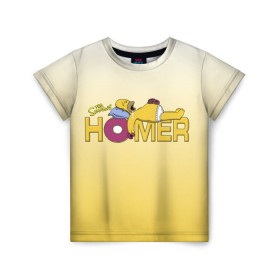 Детская футболка 3D с принтом Гомер Симпсон в Кировске, 100% гипоаллергенный полиэфир | прямой крой, круглый вырез горловины, длина до линии бедер, чуть спущенное плечо, ткань немного тянется | homer | simpsons | гомер | пончик | симпсоны