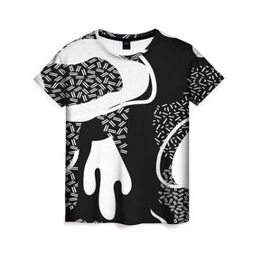 Женская футболка 3D с принтом Черно-белый узор в Кировске, 100% полиэфир ( синтетическое хлопкоподобное полотно) | прямой крой, круглый вырез горловины, длина до линии бедер | abstraction | абстракция | геометрия | грани | линии | полигоны | сочетания | текстура | узоры | черно белый
