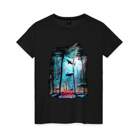 Женская футболка хлопок с принтом Подводный мир (лес с акулами) в Кировске, 100% хлопок | прямой крой, круглый вырез горловины, длина до линии бедер, слегка спущенное плечо | пейзаж | сказочный