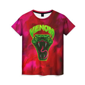 Женская футболка 3D с принтом Venom в Кировске, 100% полиэфир ( синтетическое хлопкоподобное полотно) | прямой крой, круглый вырез горловины, длина до линии бедер | 3d | venom | змеи | кожа змеи | монстр | яд | язык