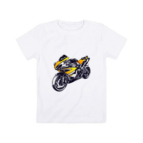 Детская футболка хлопок с принтом Yamaha R1 в Кировске, 100% хлопок | круглый вырез горловины, полуприлегающий силуэт, длина до линии бедер | Тематика изображения на принте: 3d | r1 | yamaha | арт | байк | краска | мотокросс | мотоцикл | прикольные | цветные