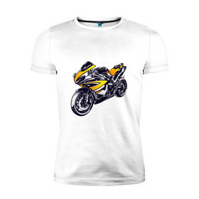 Мужская футболка премиум с принтом Yamaha R1 в Кировске, 92% хлопок, 8% лайкра | приталенный силуэт, круглый вырез ворота, длина до линии бедра, короткий рукав | 3d | r1 | yamaha | арт | байк | краска | мотокросс | мотоцикл | прикольные | цветные