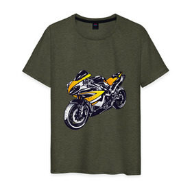Мужская футболка хлопок с принтом Yamaha R1 в Кировске, 100% хлопок | прямой крой, круглый вырез горловины, длина до линии бедер, слегка спущенное плечо. | Тематика изображения на принте: 3d | r1 | yamaha | арт | байк | краска | мотокросс | мотоцикл | прикольные | цветные